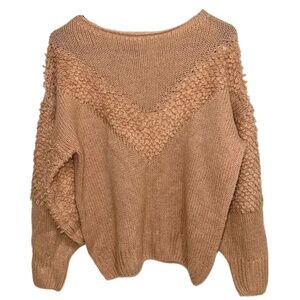 She + Sky Textured V Sweater Blush Tan Small/Medium
